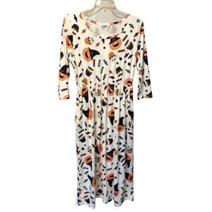 Naggoo Halloween Dress Pumpkins Ghosts Candy Bats Stretch NWT New Sz S Fit Flare